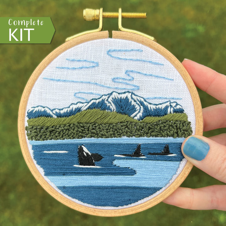 Whale Stamped Embroidery Kit for Beginners