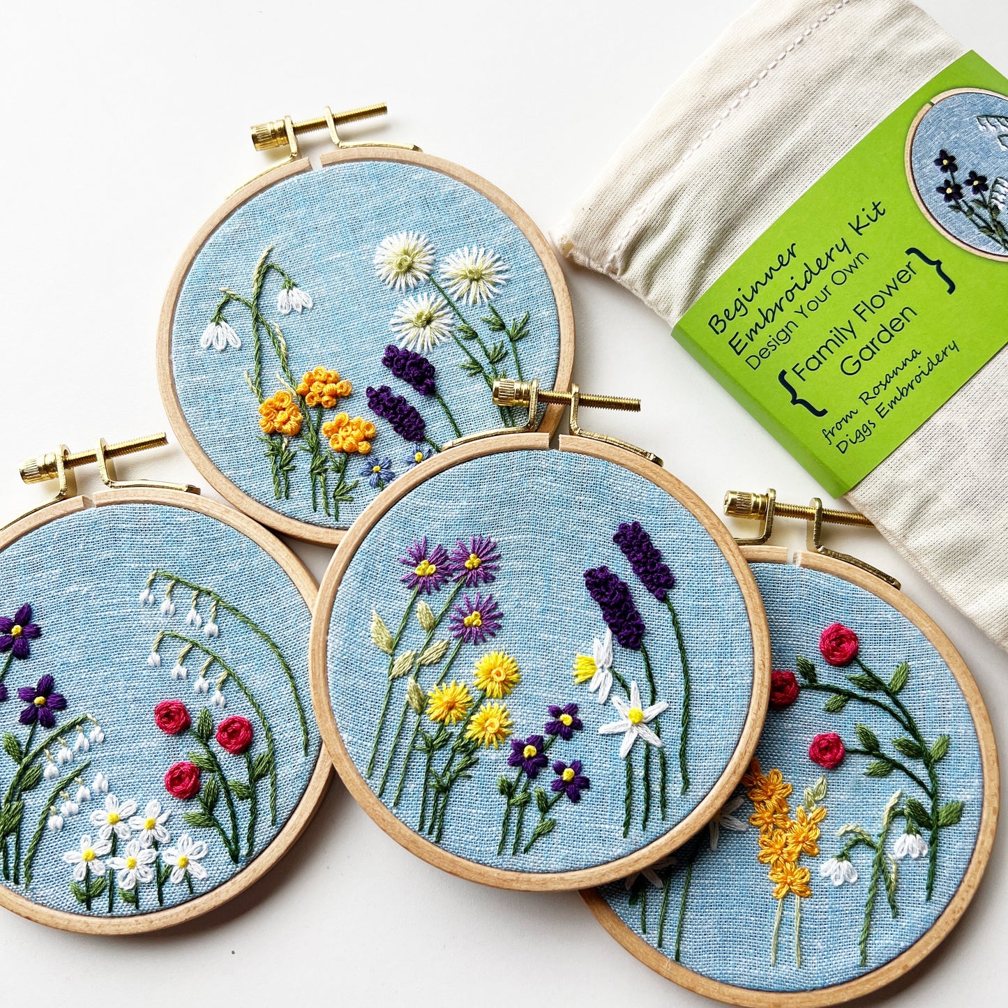 Family Flower Garden in Blue: Design Your Own Embroidery Kit