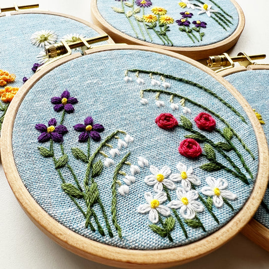 Family Flower Garden in Blue: Design Your Own Embroidery Kit
