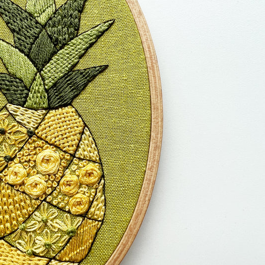 Close up of Stitch detail in Patchwork Pineapple Intermediate Embroidery Sampler