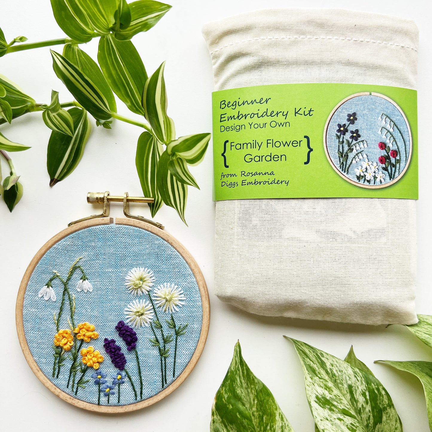 Family Flower Garden in Blue: Design Your Own Embroidery Kit