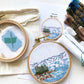 What you need. 4 inch wooden hoop,6 inch square linen fabric, water soluble pen, 6 strand embroidery floss, needle, Felt for backing, Pattern, Step by step instructions
