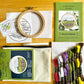 What is Included: 4 inch wooden hoop, 6 inch square linen fabric, water soluble pen, full skeins of floss, needle, pattern, step-by-step instructions and felt for backing in a reusable zippered project bag.