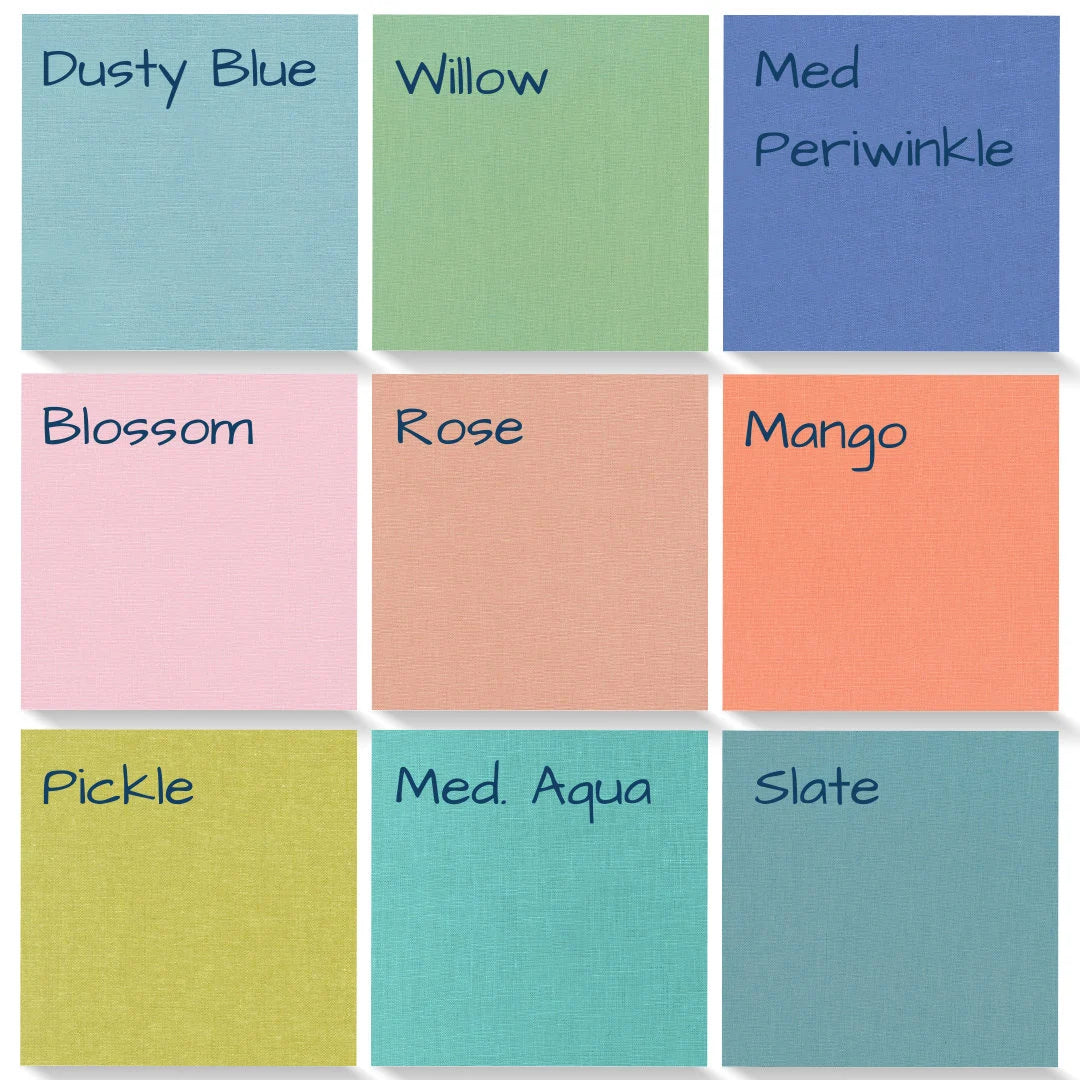 Robert Kaufman Essex Linen Blend Fabric.  55%Linen 45% Cotton. Available in Dusty Blue, Willow, Medium Periwinkle, Blossom, Rose, Mango, Pickle, Medium Aqua and Slate. Cut to order.