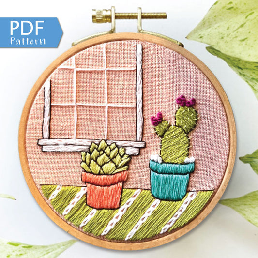 Cozy Cacti Beginner PDF Embroidery Pattern