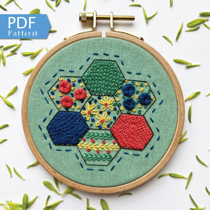 Hexie Harmony: Beginner PDF Embroidery Pattern