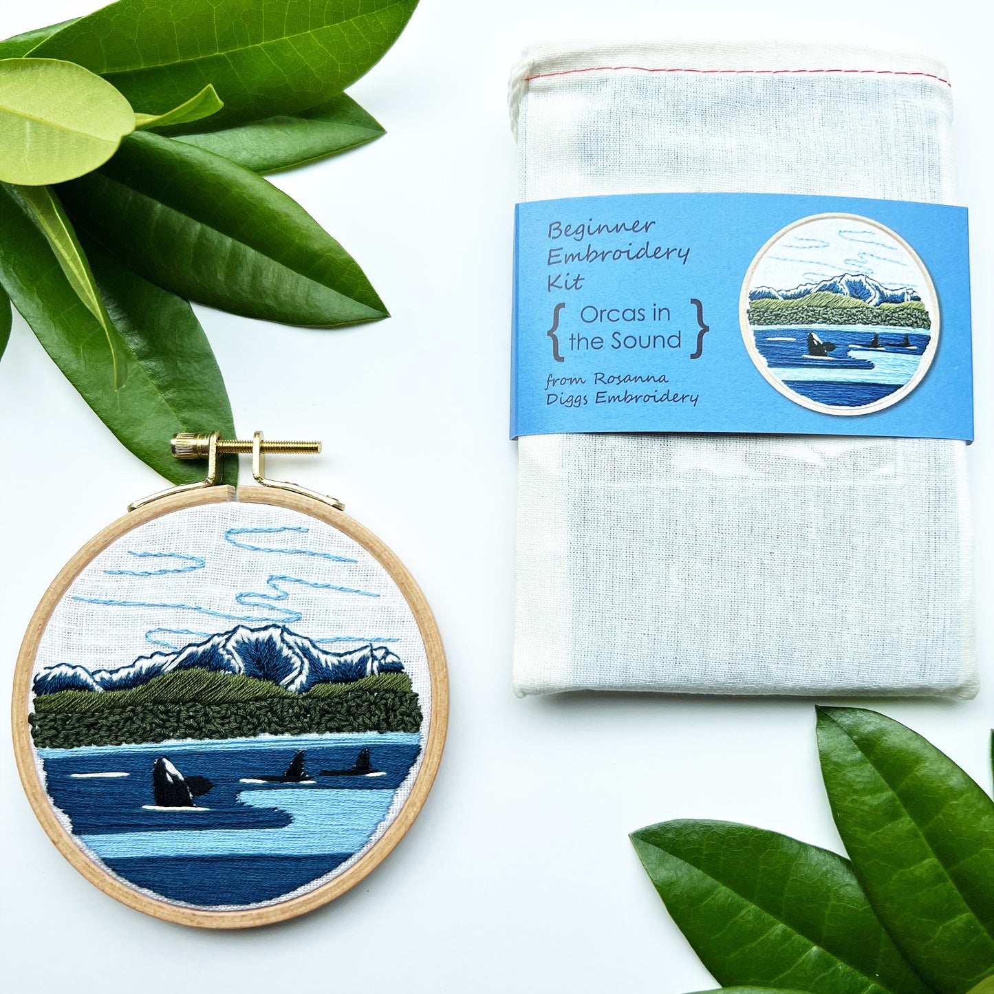 Orcas in the Sound: Beginner Embroidery Kit
