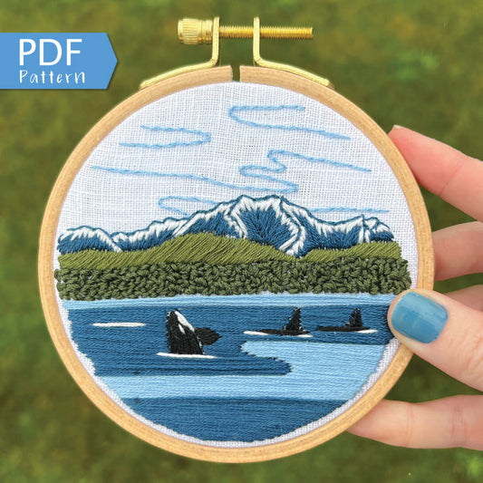 Orcas in the Sound: Beginner Embroidery Pattern PDF