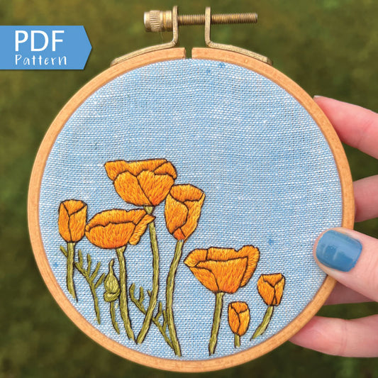 Peaceful Poppies: Intermediate PDF Embroidery Pattern