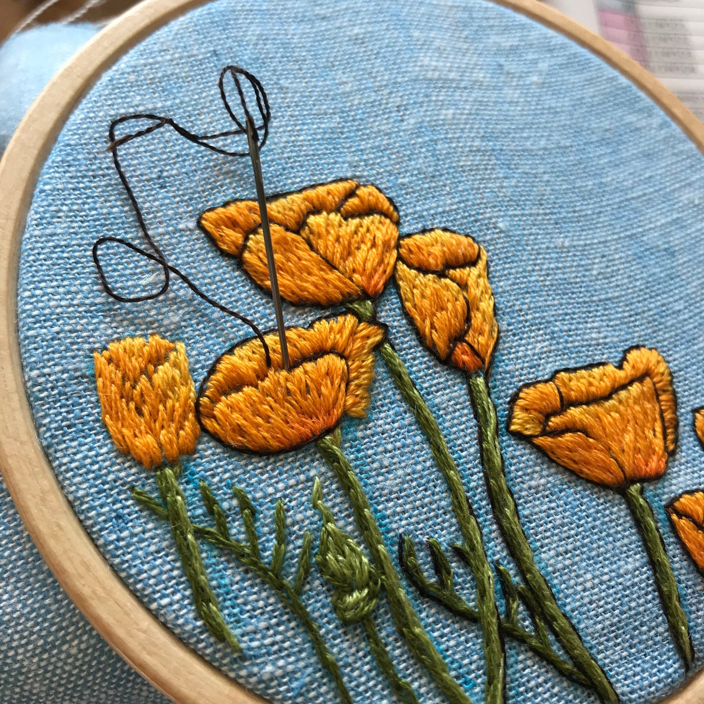 Peaceful Poppies: Intermediate PDF Embroidery Pattern