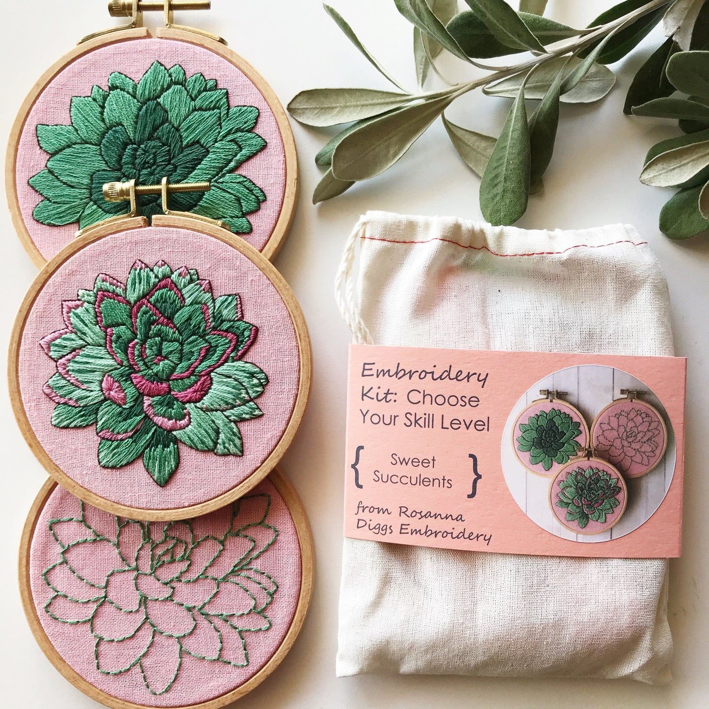 Sweet Succulents: Choose Your Skill Level Embroidery Kit