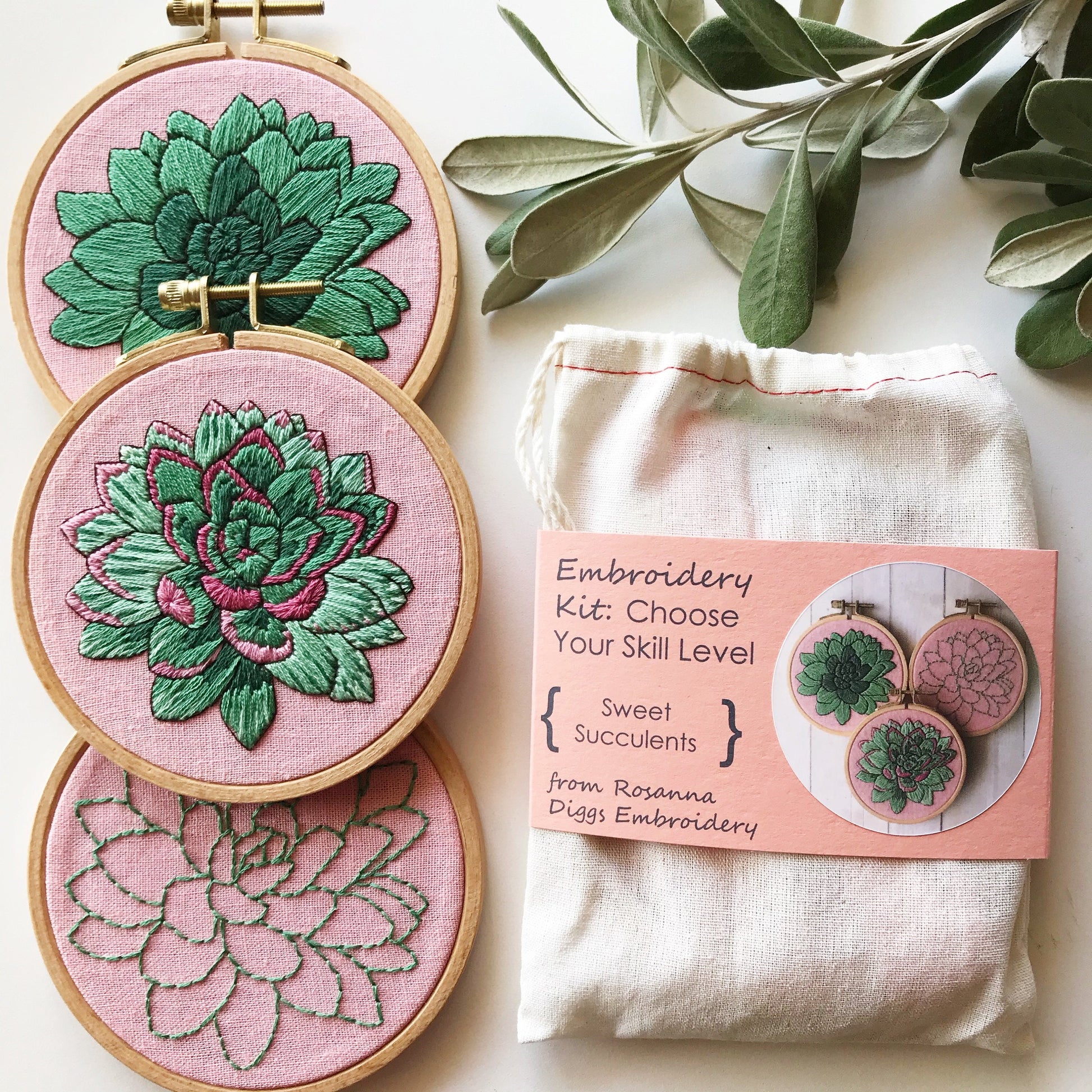 Succulents Embroidery Pattern Transfers