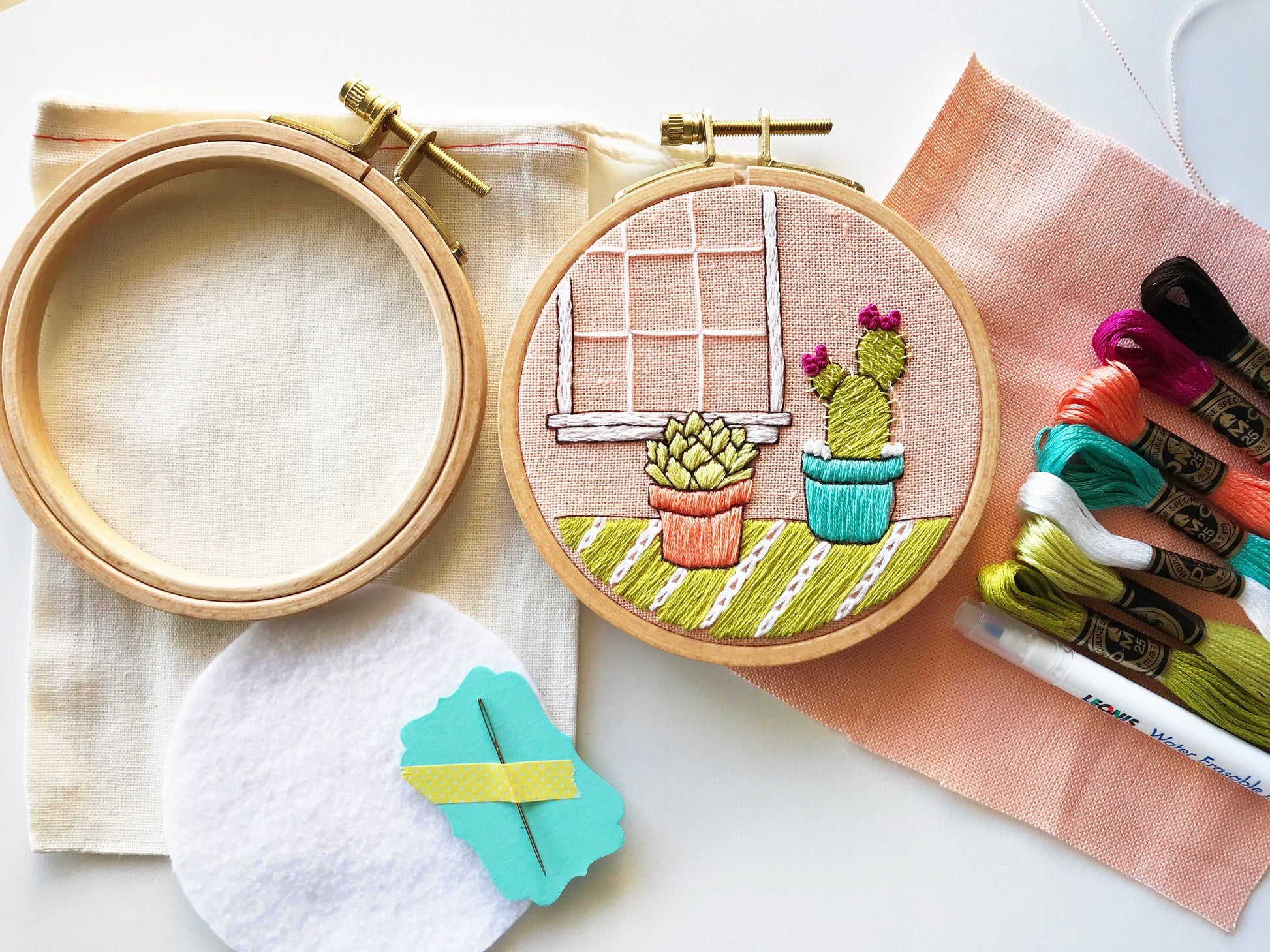 Cozy Cacti Complete Beginner Embroidery Kit supply picture