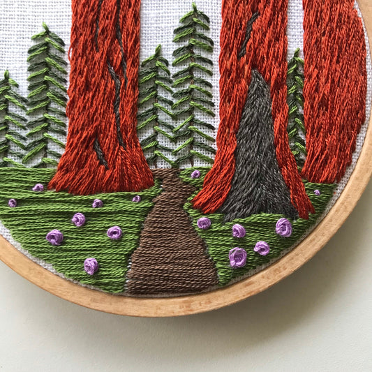 Close up of Intermediate Kit Sequoia Grove showing stitch detail.