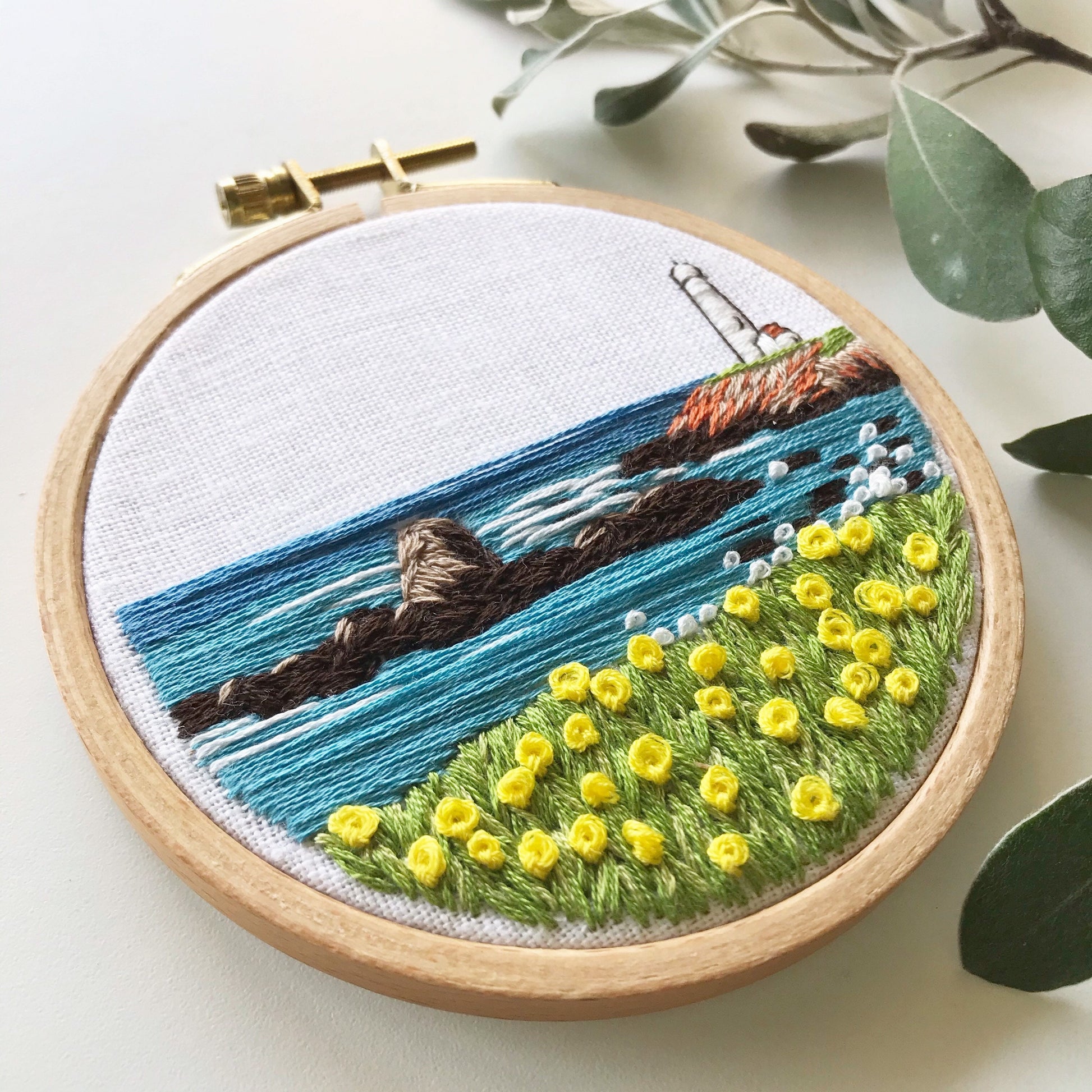 DIY Flower Embroidery Kit for Beginner, Modern Scenery Embroidery
