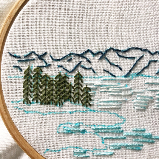 Close up of beginner kit Lake Tahoe showing stitch detail.